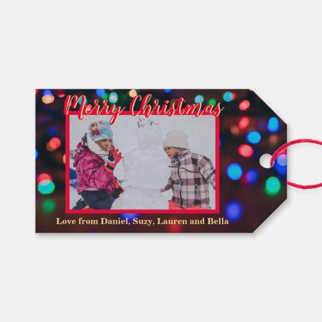 Etiqueta Para Presente Foto personalizada das luzes de Natal (Frente (horizontal))