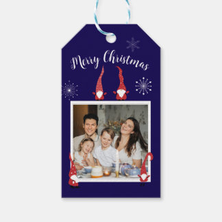 Etiqueta Para Presente Foto personalizada de Natal feliz com gnomos engra