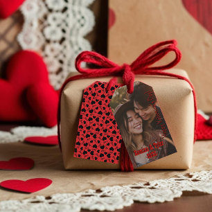Etiqueta Para Presente Foto personalizada do Elegant Red com Nomes/data