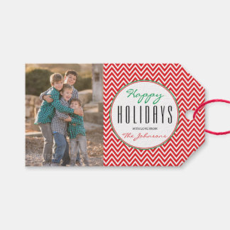 Etiqueta Para Presente Foto Personalizada do Natal Vermelho e Branco