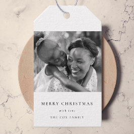 Etiqueta Para Presente Foto Simples e Minimalista de Natal Preto e Branco