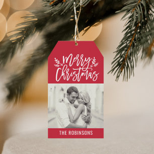 Etiqueta Para Presente Foto vermelha do roteiro do Feliz Natal  