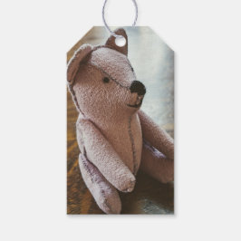 Etiqueta Para Presente Fotografia de Urso de Pelúcia Costurado Antigo