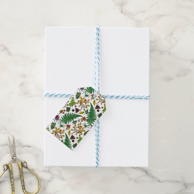 Etiqueta Para Presente Framboesas, folhas e insetos em branco (Com cordão)
