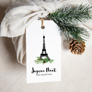 Etiqueta Para Presente Francês elegante Joyeux Noel com torre Eiffel