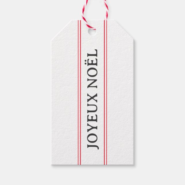 Etiqueta Para Presente Francês Joyeux Noël Red Stripe Natal (Frente)