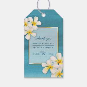 Etiqueta Para Presente Frangipani ouro branco flor tropical arte casament