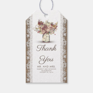 Etiqueta Para Presente Frasco de pedreiro floral do vintage e laço