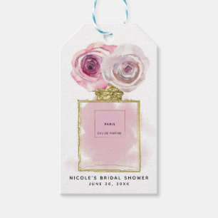 Etiqueta Para Presente Frasco de Perfume Floral Fashion Rosas Rosa Dourad