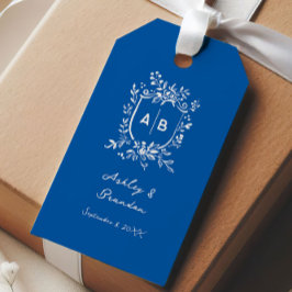 Etiqueta Para Presente French Blue Monogram Crest Old World Wedding