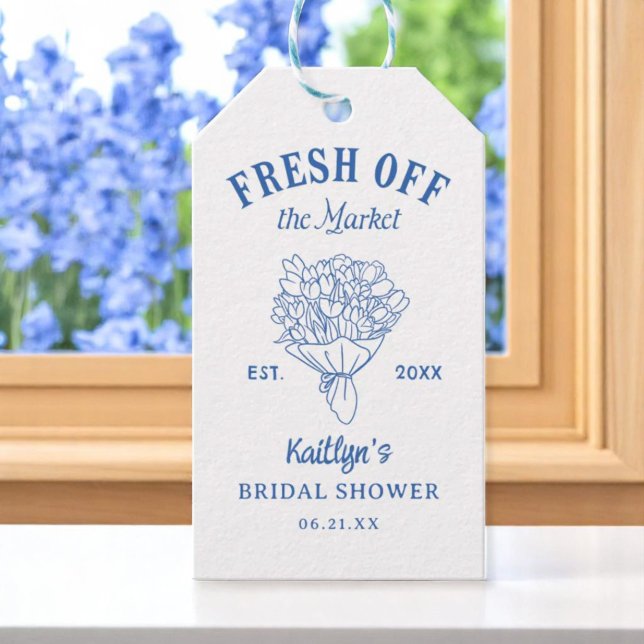 Etiqueta Para Presente Fresca do Mercado Casamento Azul (Criador carregado)