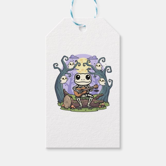 Etiqueta Para Presente Frog Skeleton Playing Ukulele with Ghosts (Frente)