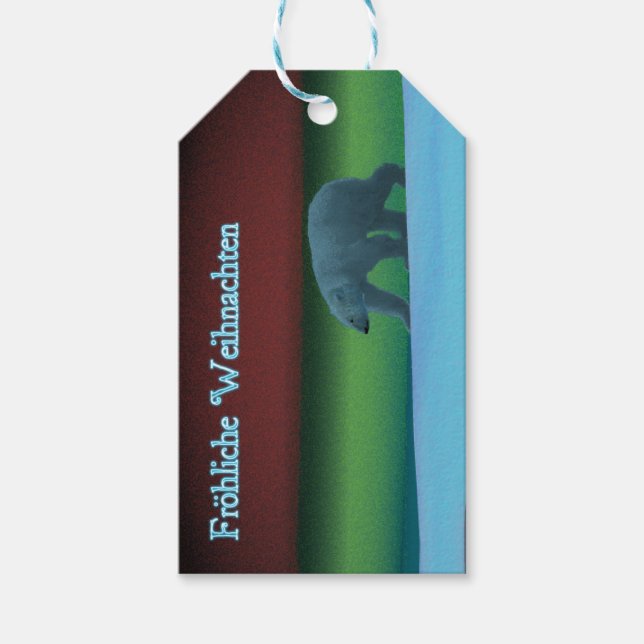 Etiqueta Para Presente Frohliche Weihnachten - Luzes Polares Urso Polar (Frente)