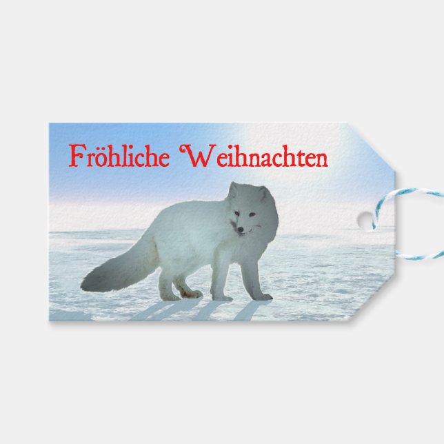 Etiqueta Para Presente Frohliche Weihnachten - Raposa Árctica (Frente (horizontal))
