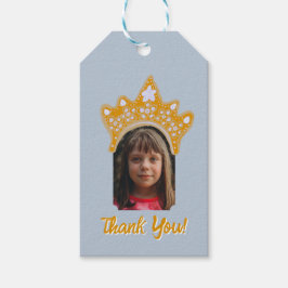 Etiqueta Para Presente Frosted Blue Princess Crown Floral Photo Birthday