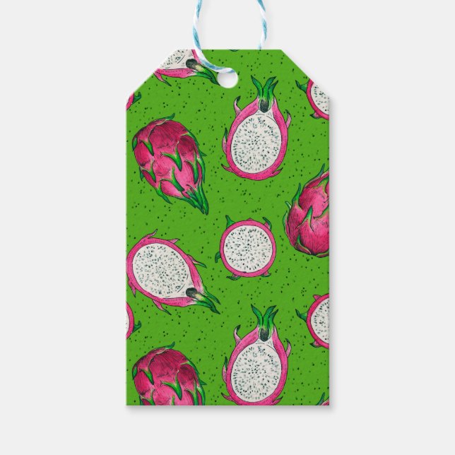 Etiqueta Para Presente Fruta de dragão vermelho em verde (Frente)