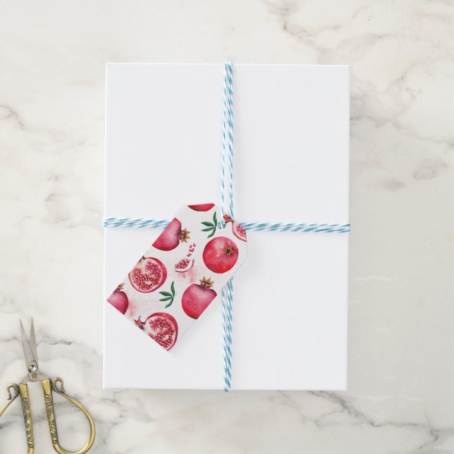 Etiqueta Para Presente Fruta de Romã de Aquarela com Strike (Com cordão)