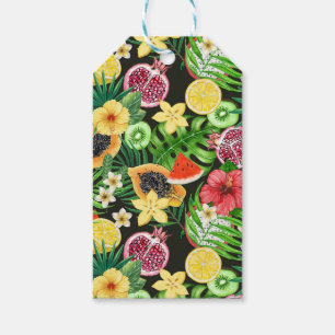 Etiqueta Para Presente Frutas tropicais, flores e folhas a preto