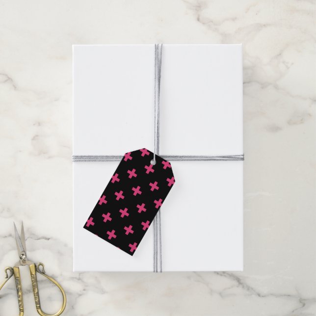 Etiqueta Para Presente Fuchsia polka cruza a preto (Com cordão)
