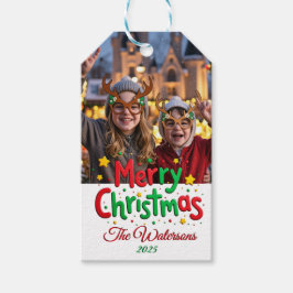 Etiqueta Para Presente Fun Retro Script Merry Christmas Letterpress Photo