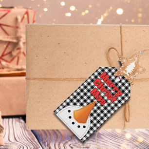 Etiqueta Para Presente Funny Bold Snowman Feliz Natal País Russo
