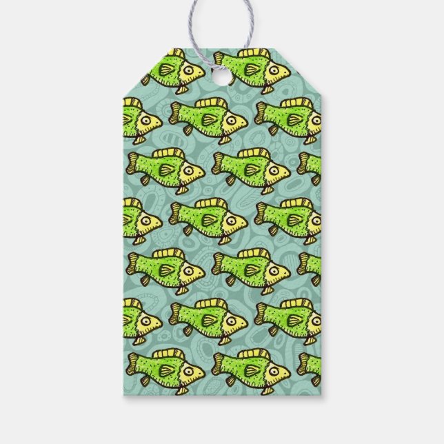 Etiqueta Para Presente Funny Cartoon Green Fish Drawing (Frente)