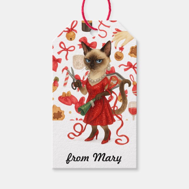 Etiqueta Para Presente Funny Christmas Glam Siamese Cat Holiday (Frente)