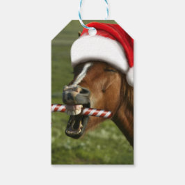 Etiqueta Para Presente Funny Christmas horse with Santa hat smiling