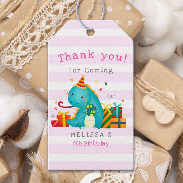 Etiqueta Para Presente Funny Dinosaur Birthday Girl Party (Criador carregado)