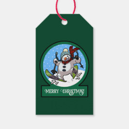 Etiqueta Para Presente Funny Snowman Merry Christmas! Skiing Cartoon