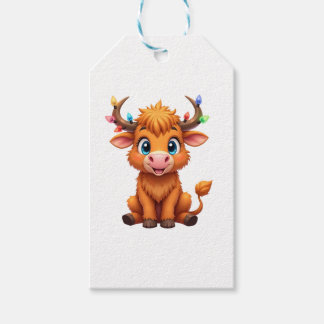 Etiqueta Para Presente Funny Xmas Cow Lights Boys Girls Cute Highland Cow