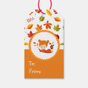 Etiqueta Para Presente Garota Adorável de outono Pintada à Mão