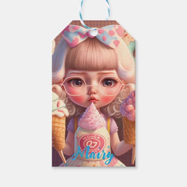 Etiqueta Para Presente Garota bonita Kawaii com sorvetes (Frente)
