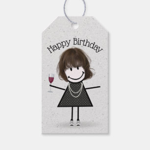 Etiqueta Para Presente Garota de Aniversário com Vinho e tênis