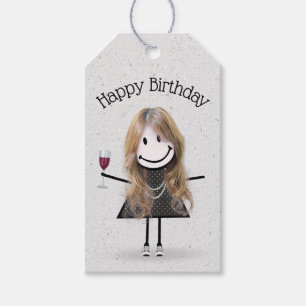Etiqueta Para Presente Garota de Aniversário com Vinho e tênis