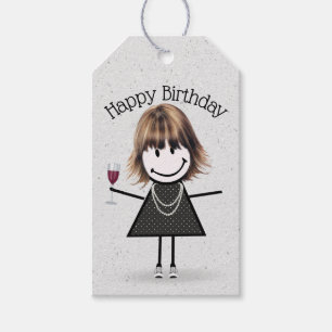Etiqueta Para Presente Garota de Aniversário com Vinho e tênis