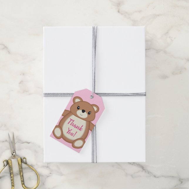 Etiqueta Para Presente Garota Rosa-Chá de fraldas-Urso (Com cordão)