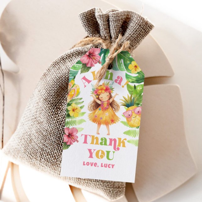 Etiqueta Para Presente Garota Tropical Luau obrigado de aniversário (Criador carregado)