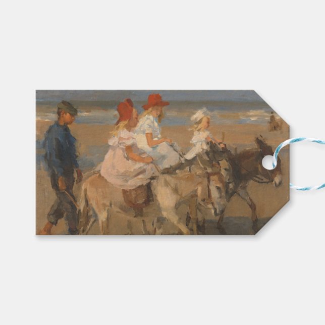 Etiqueta Para Presente Garotas Andando Donkeys na Praia (Frente (horizontal))