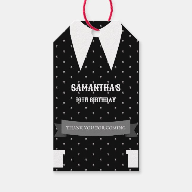 Etiqueta Para Presente Garotinha gótica de vestido preto Aniversário (Frente)