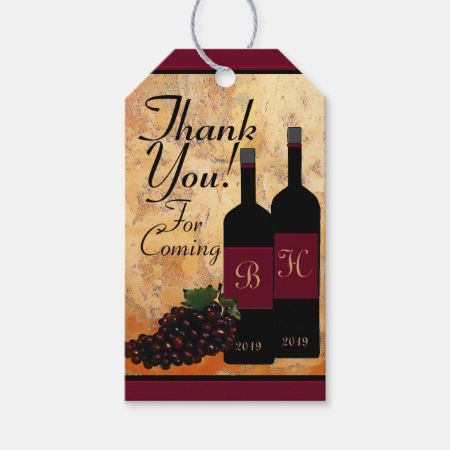 Etiqueta Para Presente Garrafas e Uvas de Vinho Monogramadas Obrigado (Frente)
