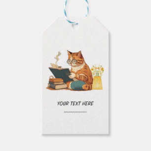 Etiqueta Para Presente gata fofa mãe lendo um livro e bebendo café
