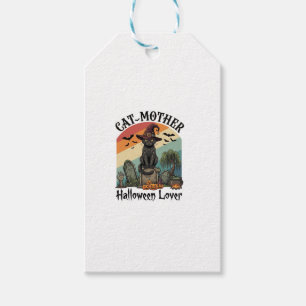 Etiqueta Para Presente Gata Mãe Amante do Halloween Chapéu de Bruxa Preta