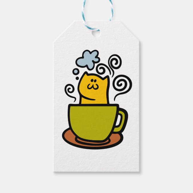 Etiqueta Para Presente Gatinho numa xícara de café (Frente)