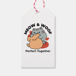 Etiqueta Para Presente Gato Adorável e Cachorro Abraço - Meow & Woof Desi