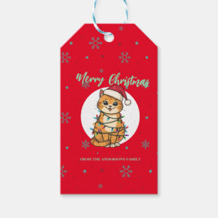 Etiqueta Para Presente Gato alegre moderno floco de neve de Natal gatinho