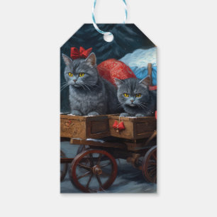 Etiqueta Para Presente Gato Azul Oriental Neve Trenó Decoração de Natal