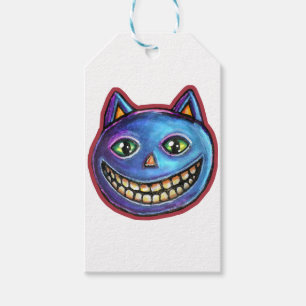 Etiqueta Para Presente Gato Azul Sorridente Vintage Halloweenies