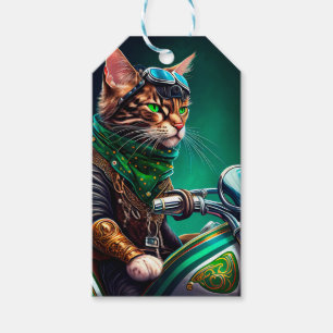Etiqueta Para Presente Gato Bengal dirigindo bicicleta no Dia de São Patr