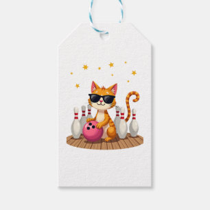 Etiqueta Para Presente Gato Bonito Com Óculos De Sol, Boliches De Brincad